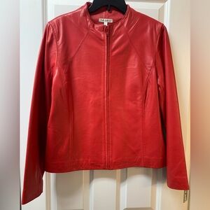 Red Leather Jacket with Sleeves, size 14